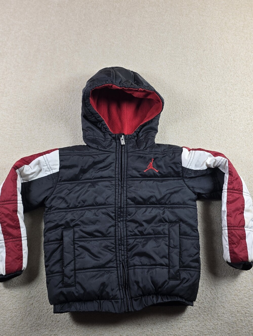 Nike Air Jordan Toddler 4T Puffer Jacket Black Red Hooded Zip Coat